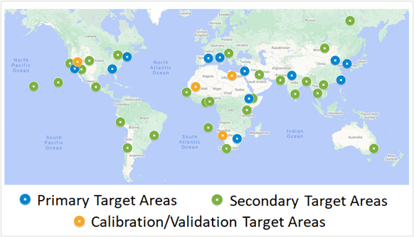 MAIA mission target areas world map